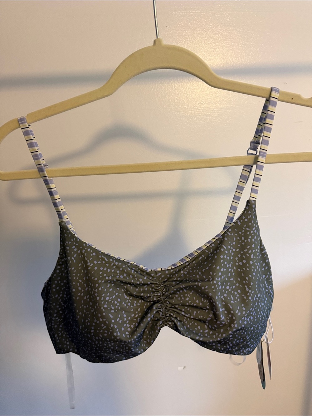 Prana reversible Olive Green Printed bikini top with Striped Straps